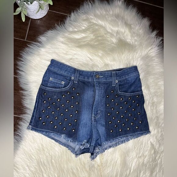 Carmar denim short shorts high waisted studded frayed hem  sz 29 - Picture 1 of 7